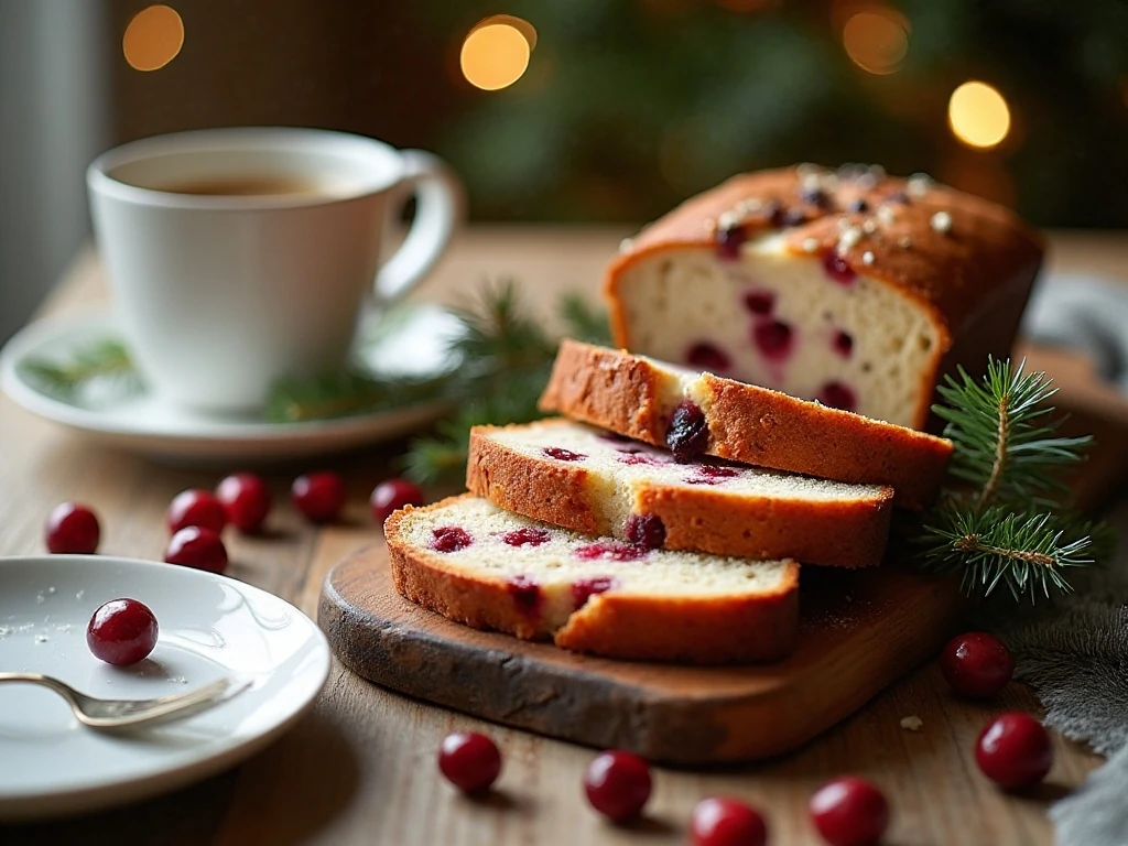 Cranberry bliss bread served with coffee