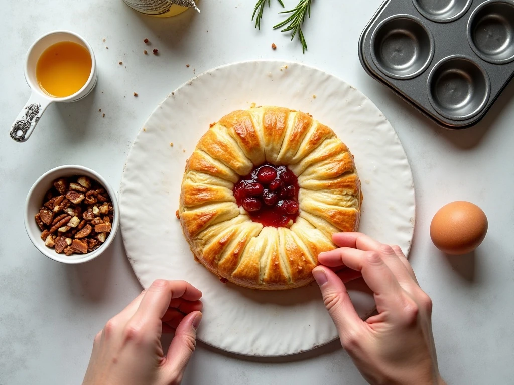 Ingredients for cranberry Brie bites with puff pastry and cranberry sauce