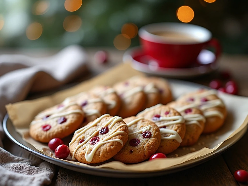 Cranberry white chocolate cookies on a serving platter