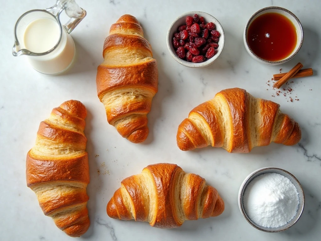 Ingredients for cranberry croissant bread pudding