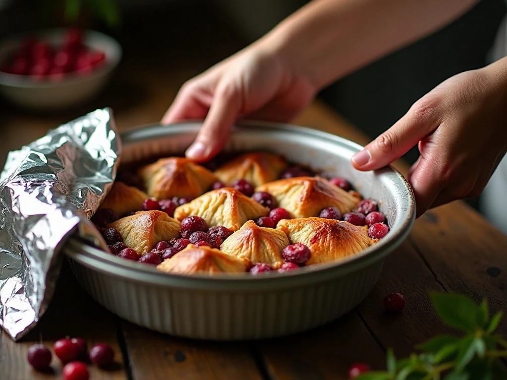 Protecting bread pudding with foil while it bakes