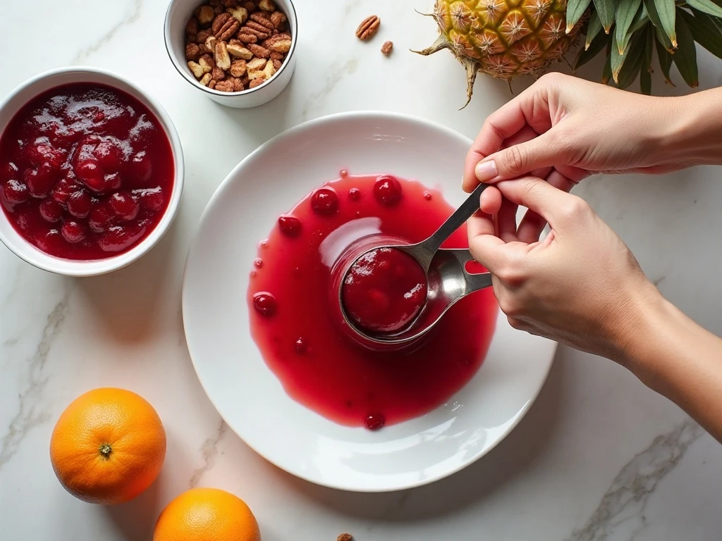 Ingredients for cranberry Jello salad arranged for preparation