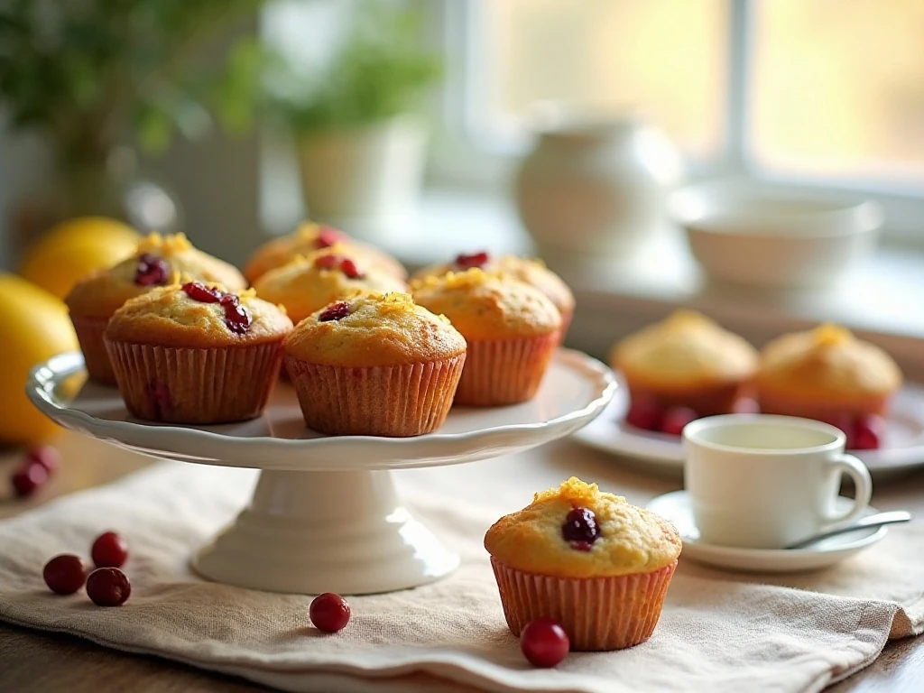 Golden cranberry lemon muffins arranged for breakfast