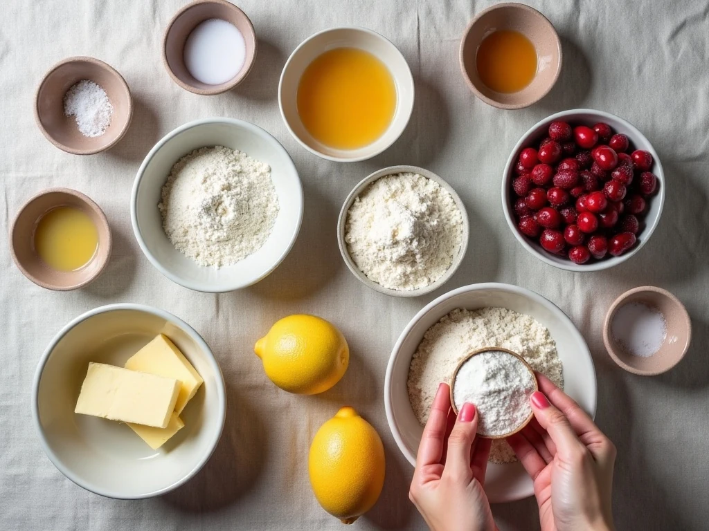 Ingredients for easy cranberry lemon muffins