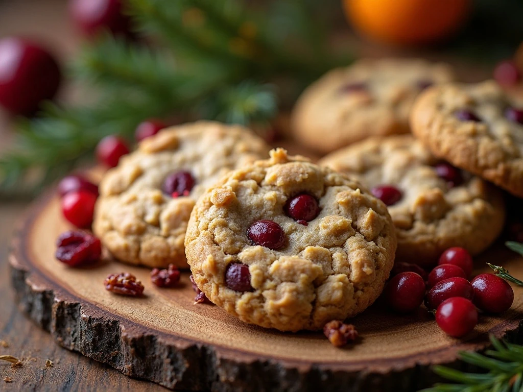 Cranberry oatmeal cookies with white chocolate, nuts, and orange garnish