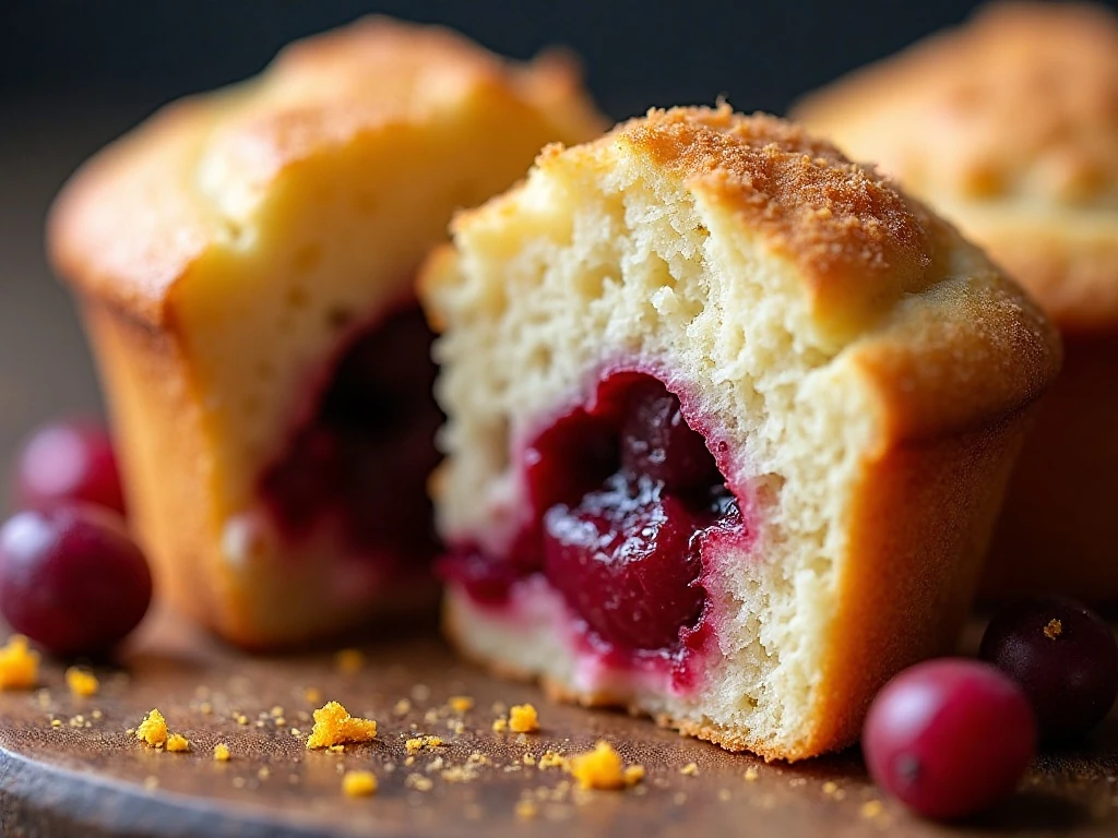 Close-up of tender cranberry orange muffin texture