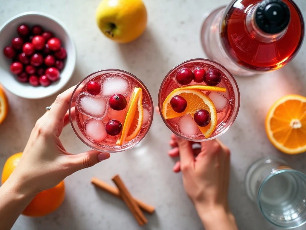 Ingredients for easy cranberry sangria arranged on a kitchen counter