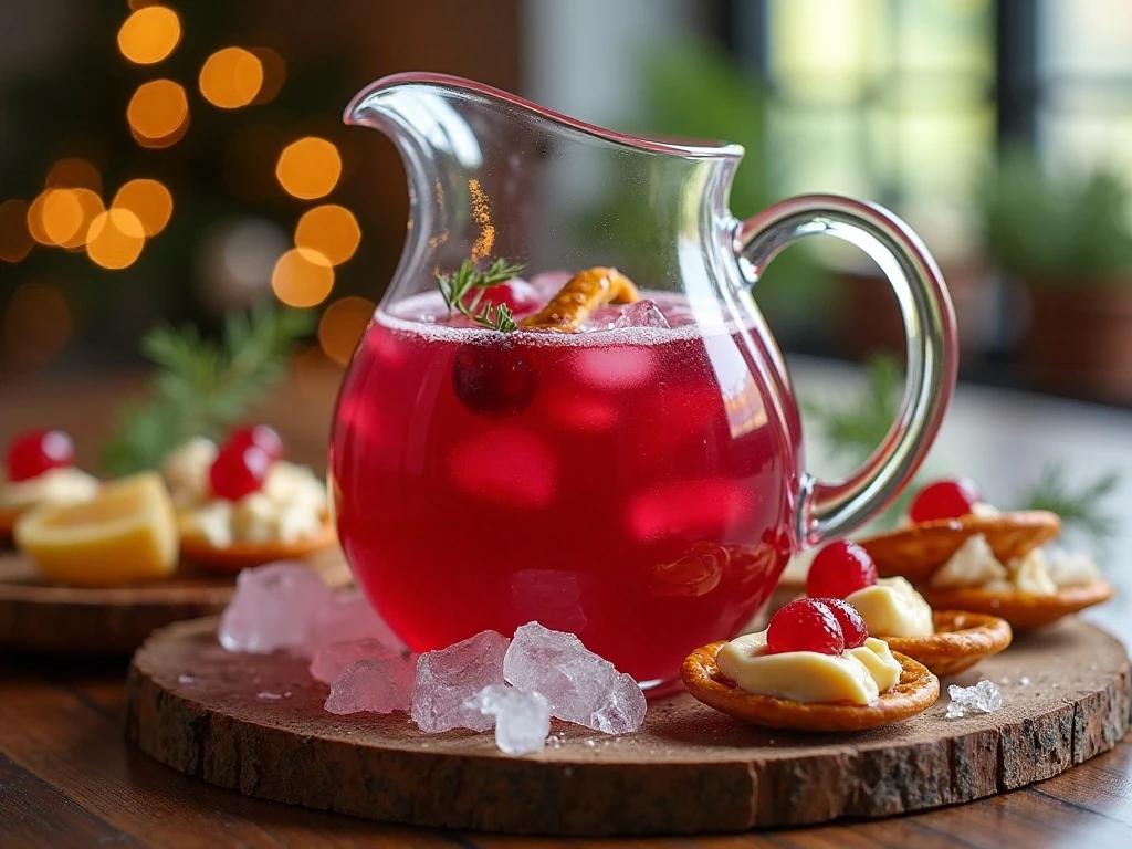 Cranberry sangria served with festive party appetizers