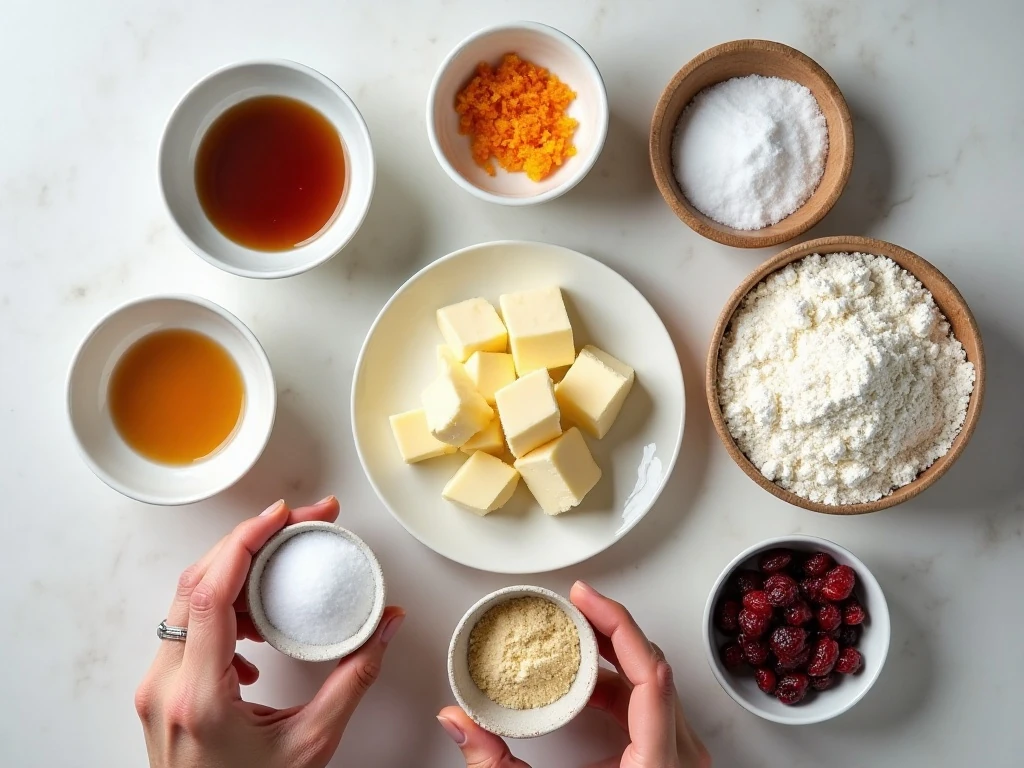 Ingredients for cranberry shortbread cookies