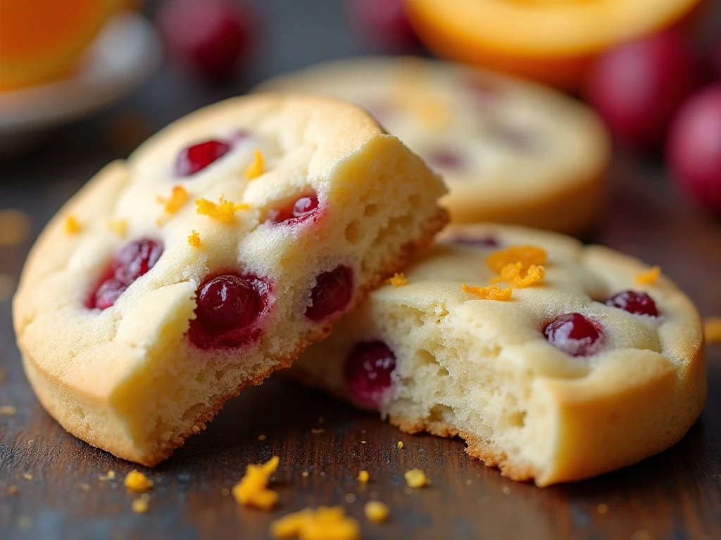 Close-up of the tender crumb and cranberry pieces in shortbread