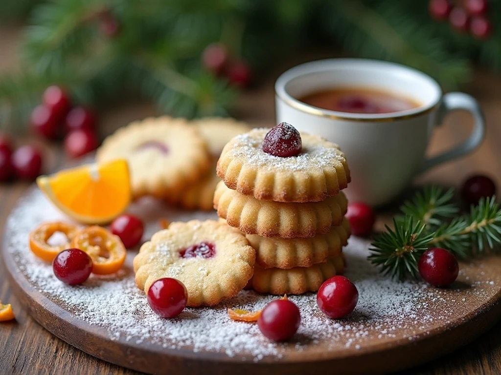 Festive cranberry shortbread cookie serving platter