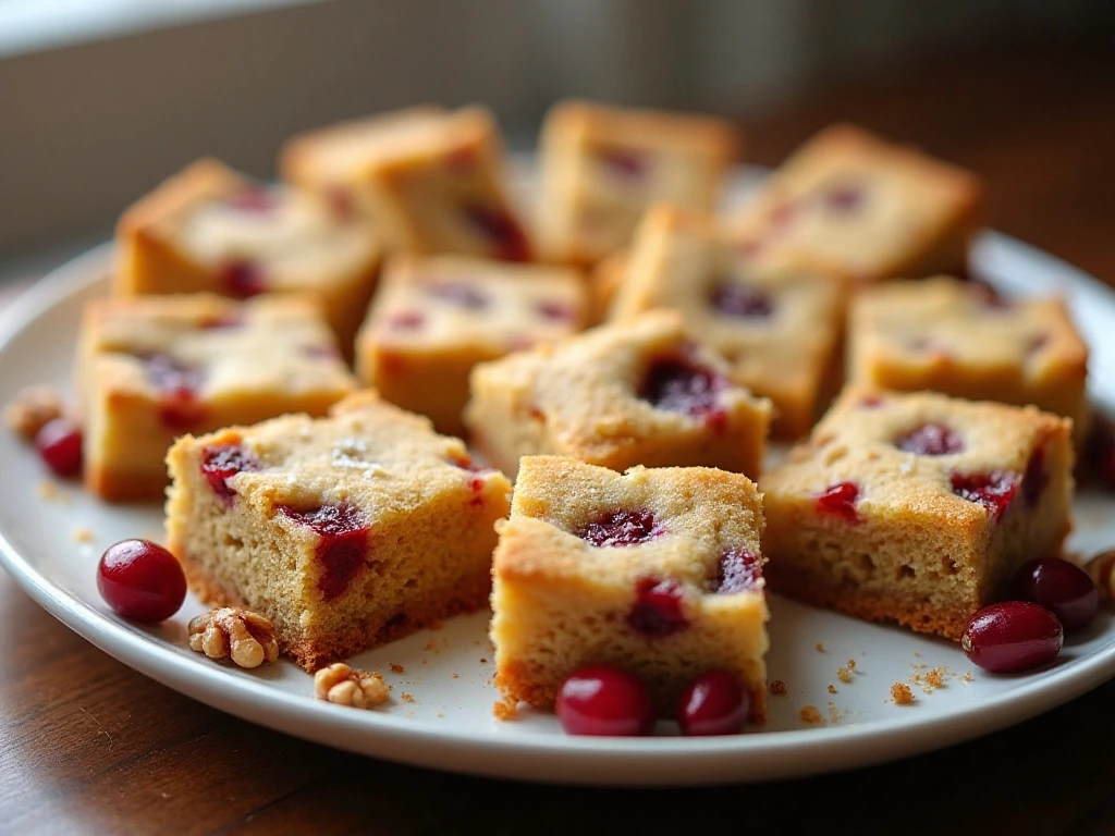 Cranberry walnut shortbread bars arranged on a serving platter