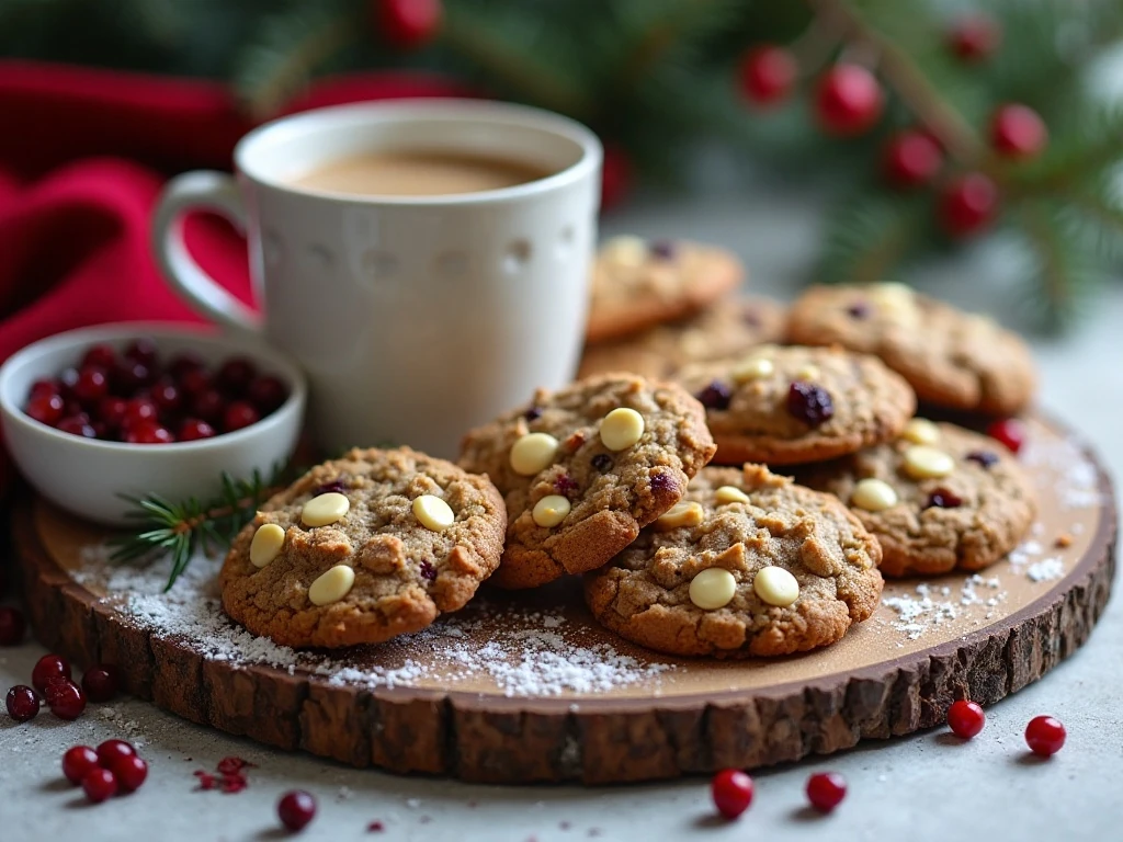 Cranberry white chocolate oatmeal cookies served with coffee