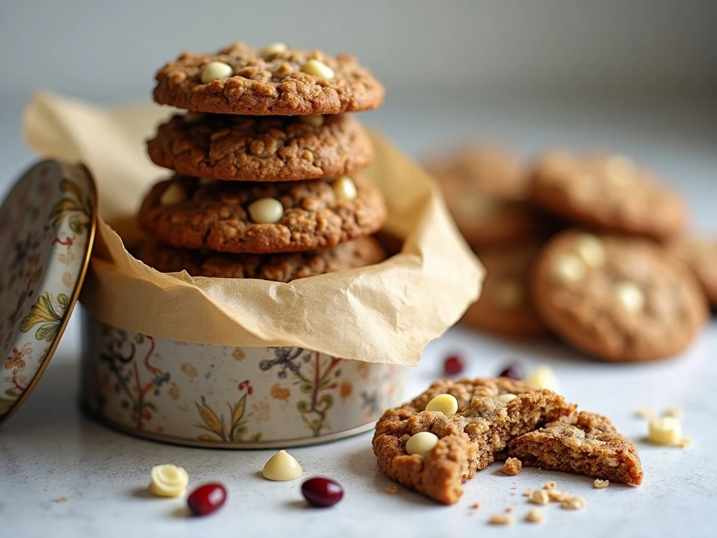 Cranberry white chocolate oatmeal cookies ready for storage