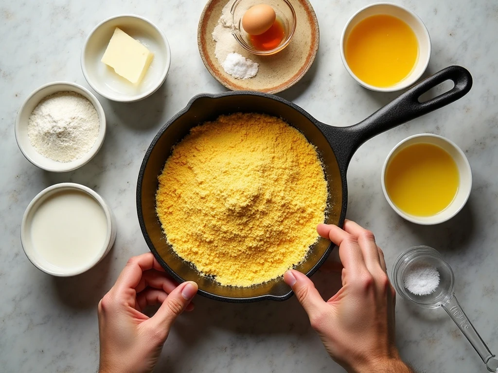 Ingredients for sweet buttermilk skillet cornbread