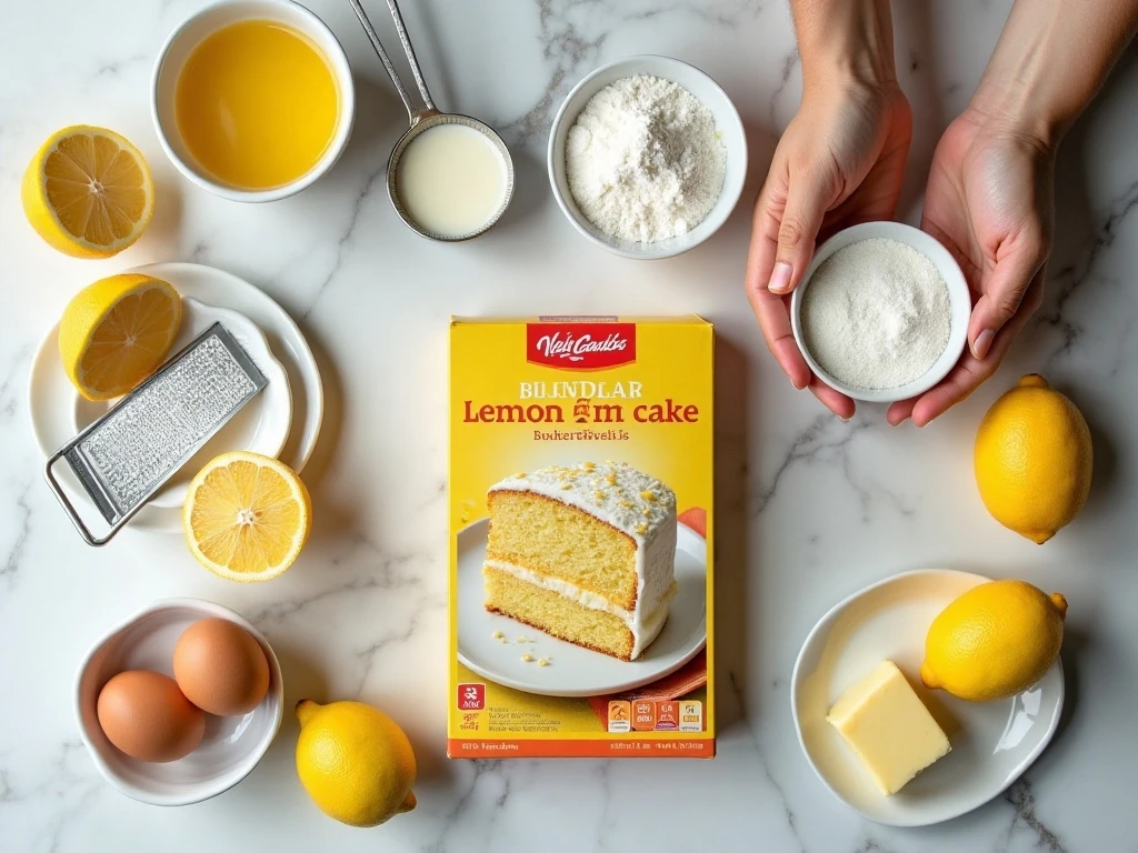 Ingredients for easy lemon bars with cake mix and cream cheese
