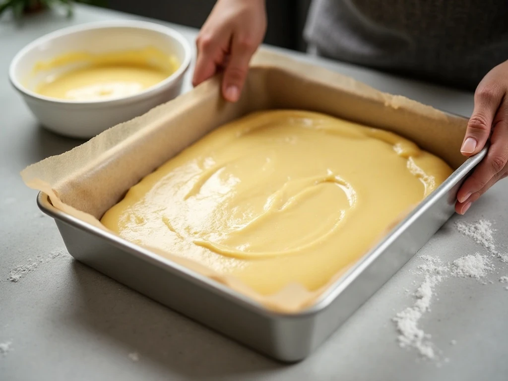 Preparing the cake mix crust and lemon topping for lemon bars