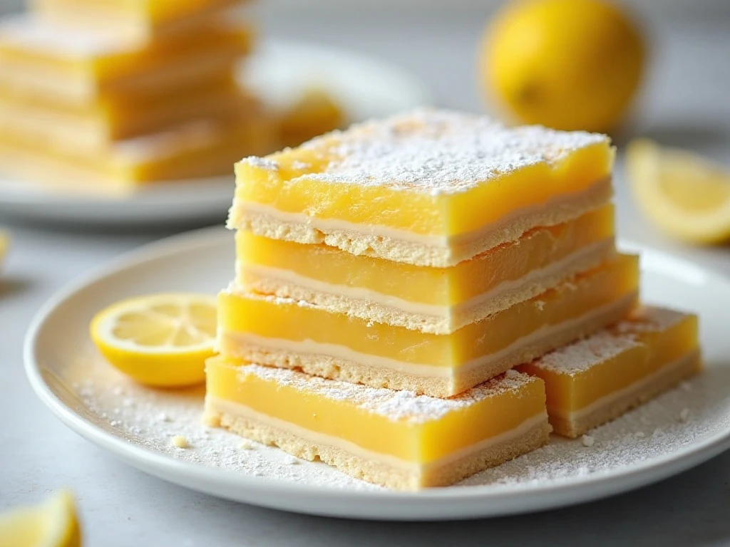 Neatly sliced chilled lemon bars ready to serve