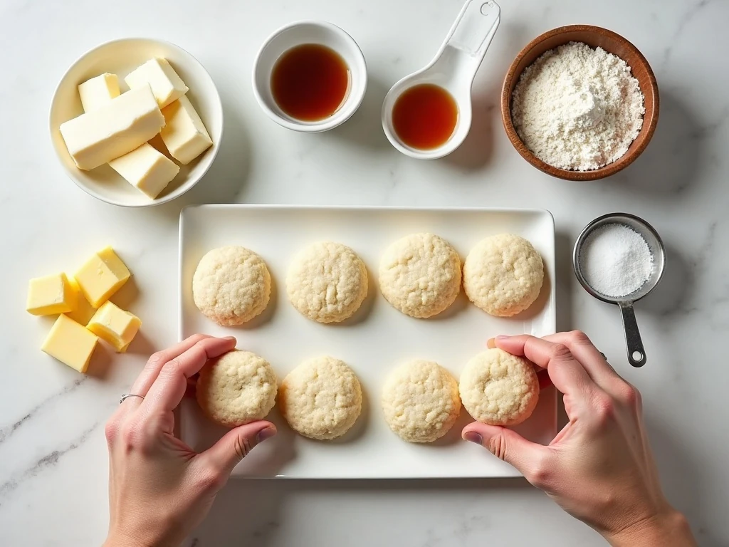 Ingredients for soft and chewy cream cheese cookies arranged on a counter