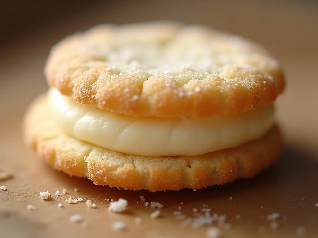 Close-up of a soft cream cheese cookie with lightly colored edges