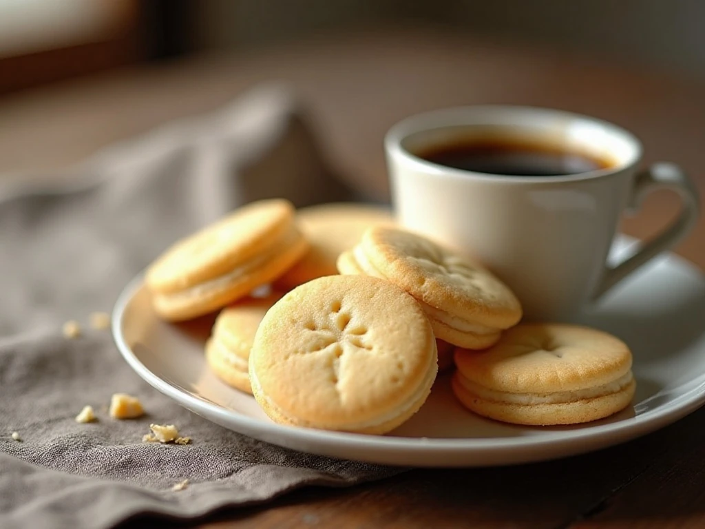 Plate of soft homemade cream cheese cookies served with coffee