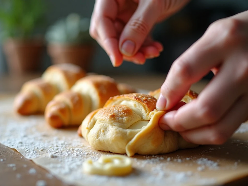 Sealing crescent dough seams for a layered cream cheese Danish