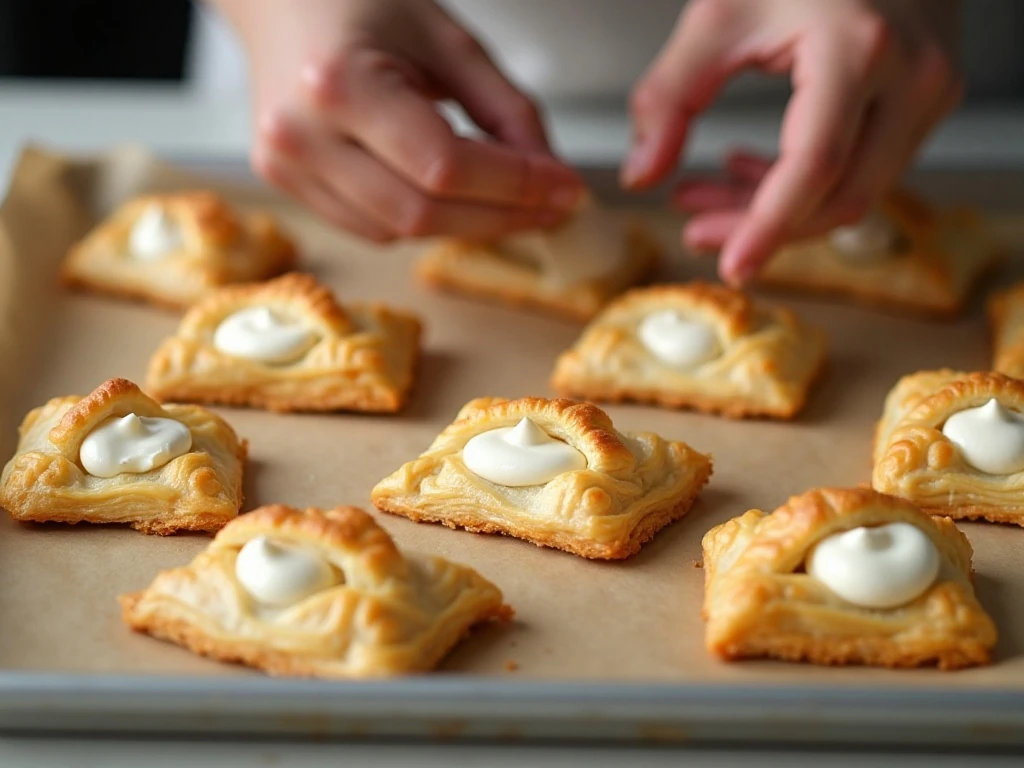 Puff pastry Danish prepared with neat borders before baking