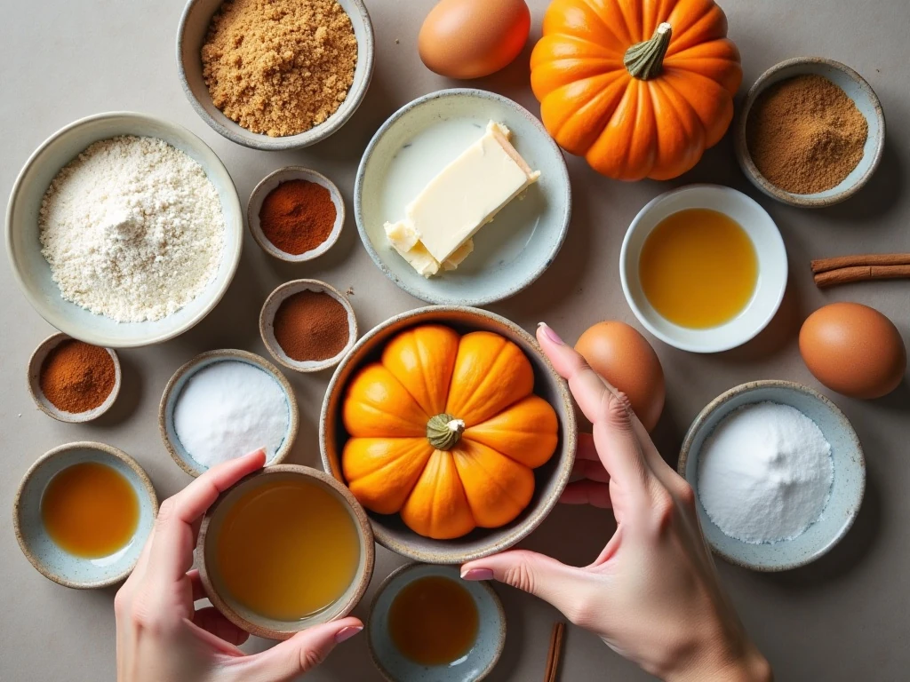 Ingredients for pumpkin cupcakes with cream cheese filling