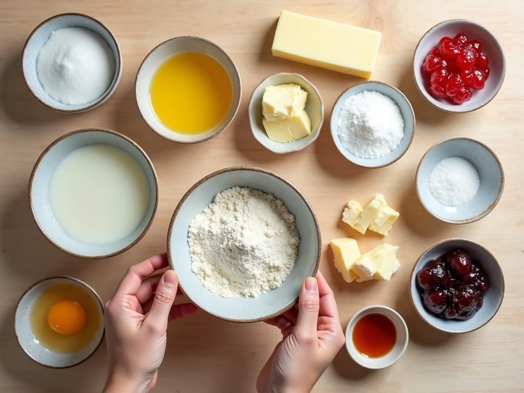 Ingredients for homemade cream cheese kolaches arranged on a counter