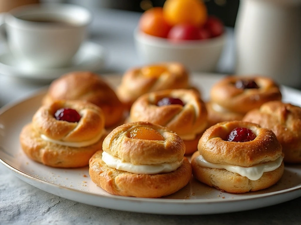 Assorted cream cheese kolaches served for breakfast or brunch