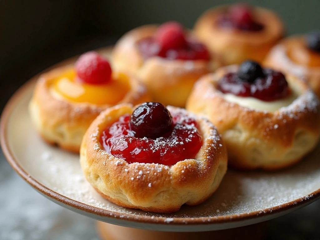 Cream cheese kolache variations with fruit preserves and streusel