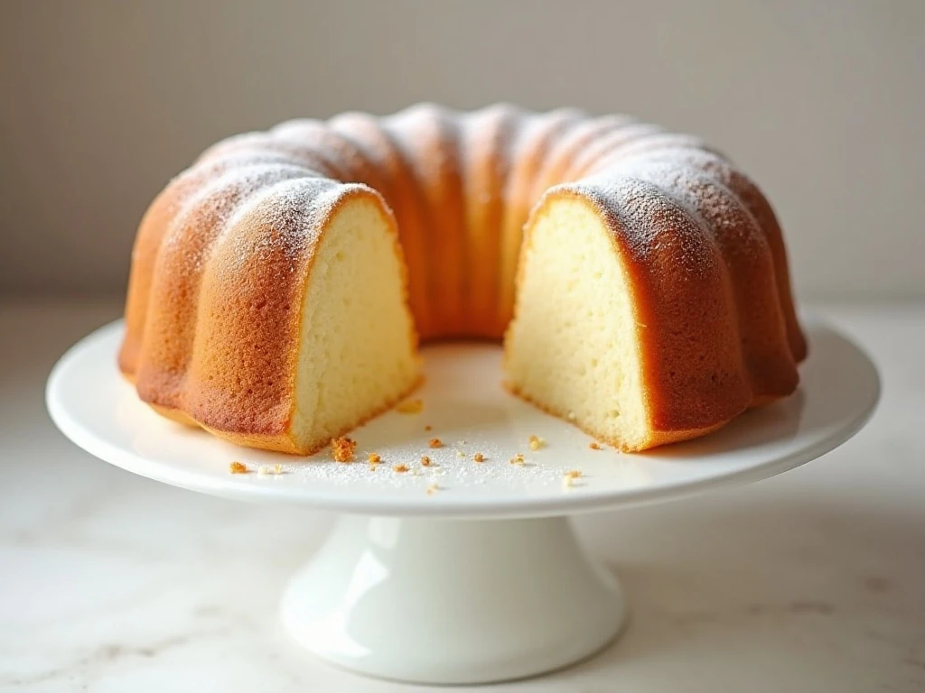 Golden cream cheese pound cake with a moist fine crumb