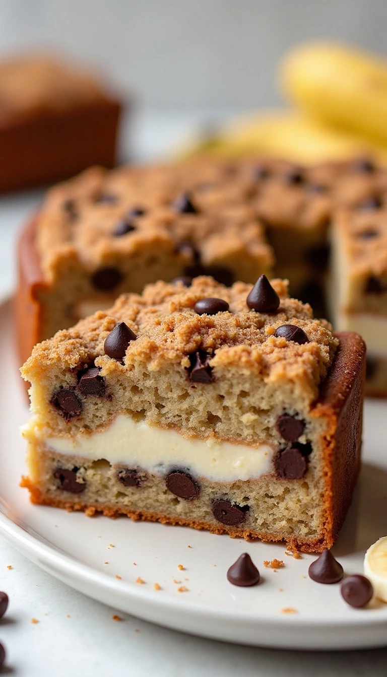 Cream Cheese Stuffed Chocolate Chip Banana Bread Coffee Cake