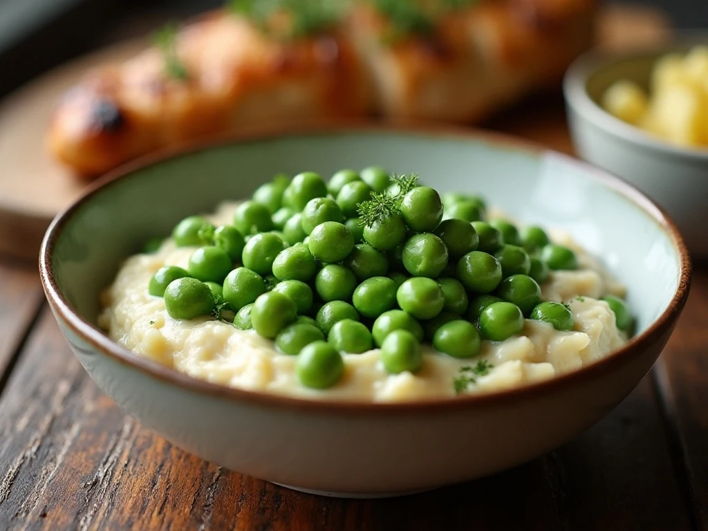Creamed peas served as a comforting homestyle side dish