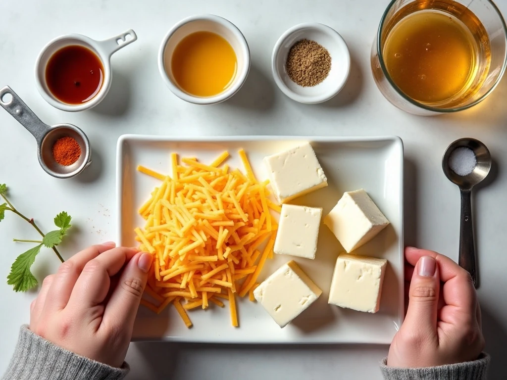 Ingredients for homemade creamy beer cheese