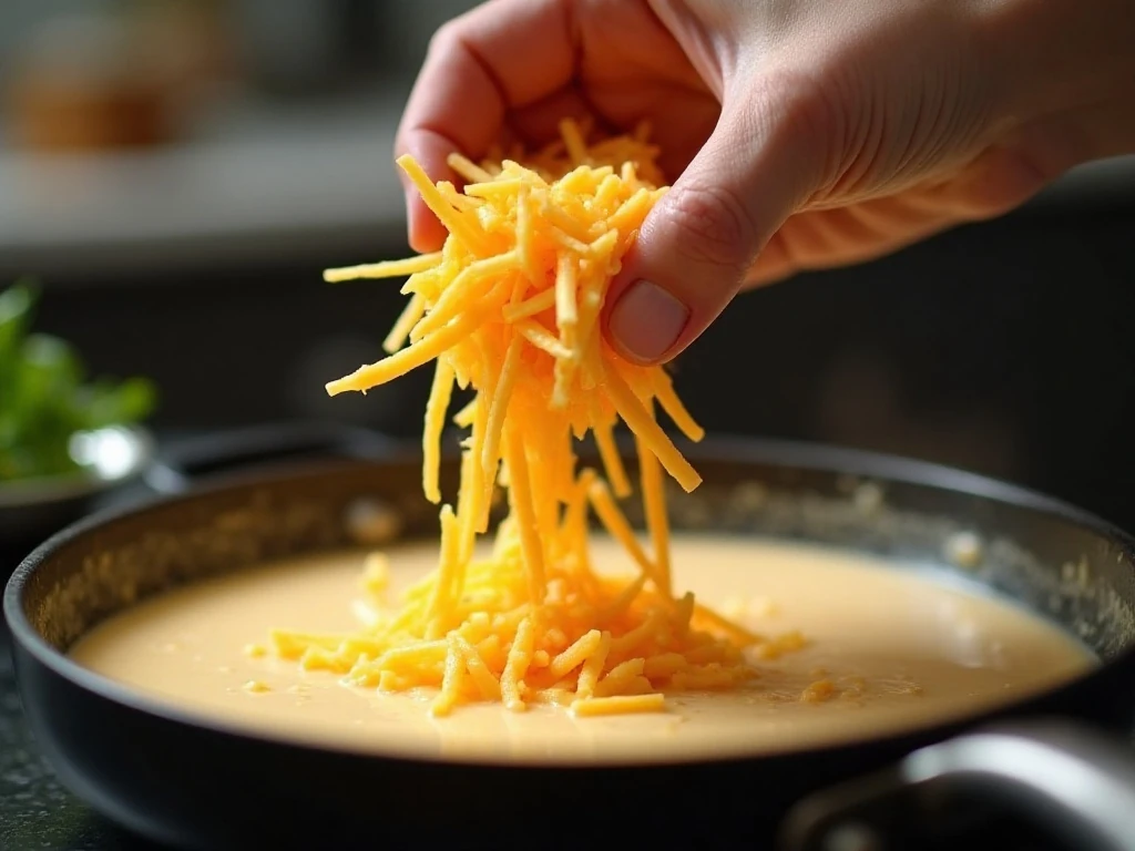 Adding shredded cheddar gradually to beer cheese sauce