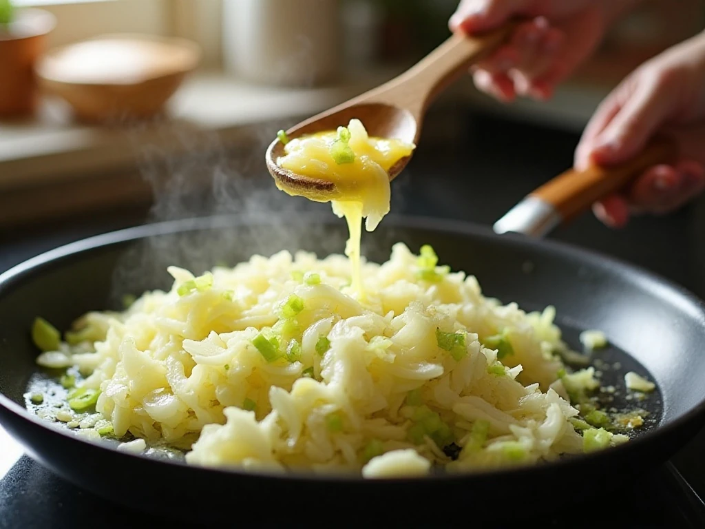 Cabbage and onion wilting in butter before making casserole