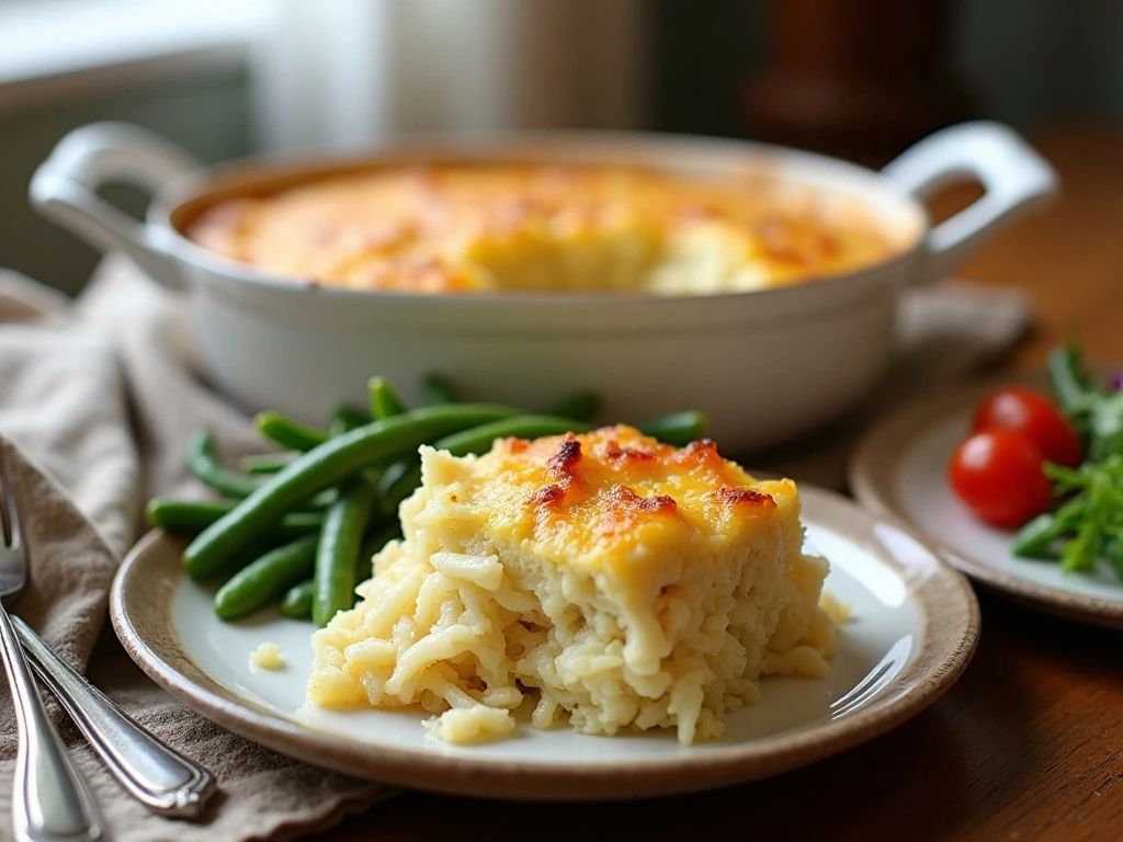 Creamy cabbage casserole served as a cozy family dinner
