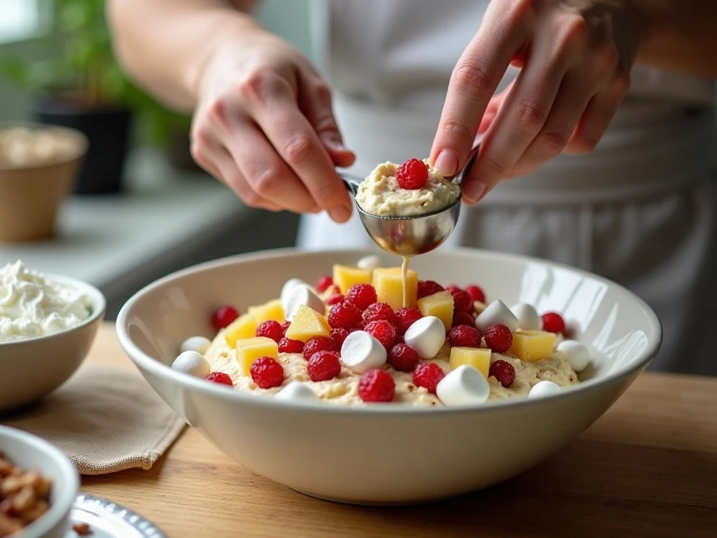 Preparing the cranberry mixture for creamy cranberry salad