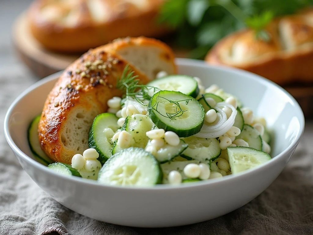 Creamy cucumber salad served as a refreshing side dish