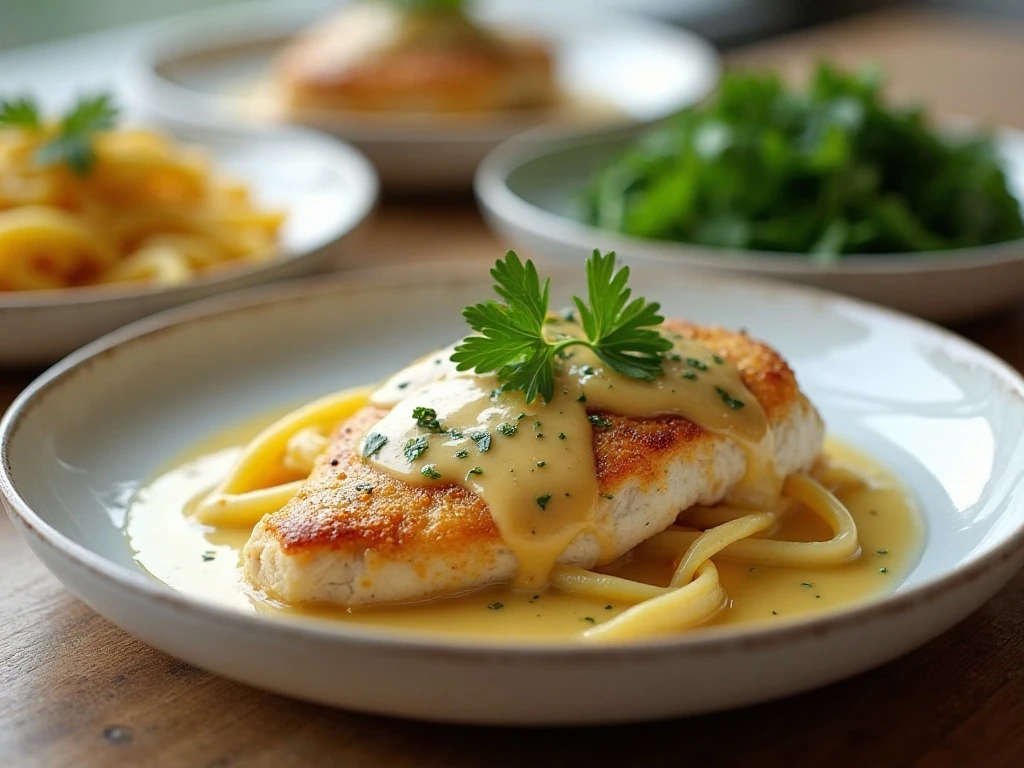 Creamy garlic butter chicken served with sauce and fresh parsley