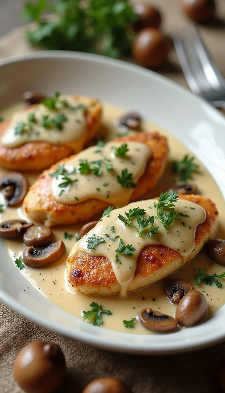 Creamy Garlic Mushroom Chicken Recipe with Parmesan Sauce