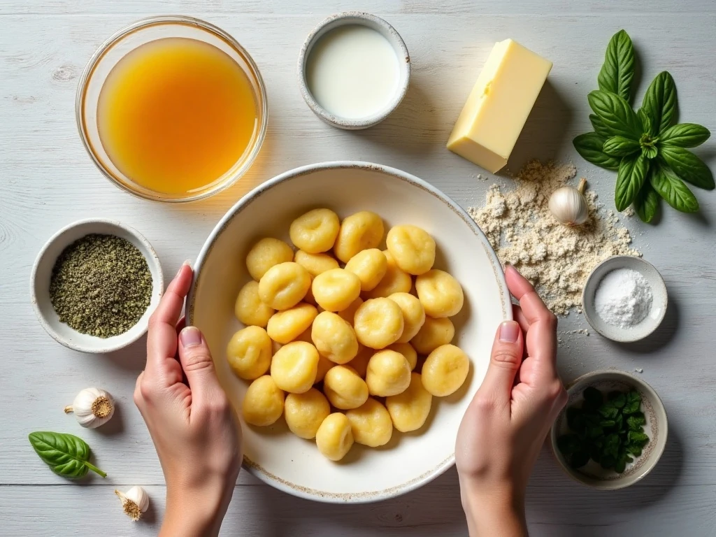 Ingredients for creamy garlic Parmesan gnocchi