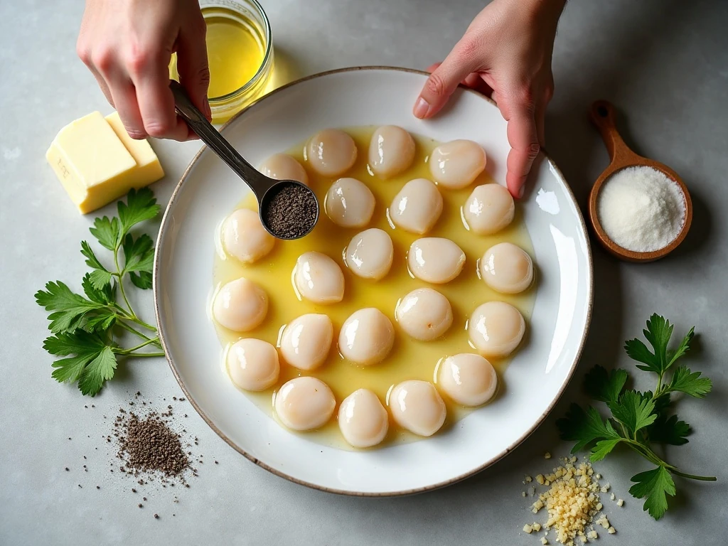 Ingredients for easy creamy garlic scallops