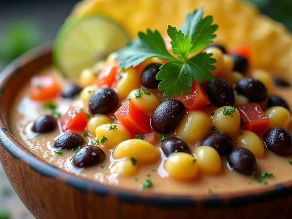Close-up of creamy lime salsa texture and fresh garnish