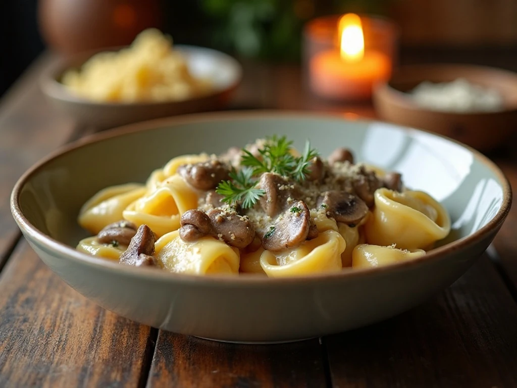 Creamy mushroom tortellini in a Parmesan sauce