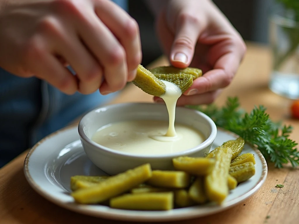 Drained chopped pickles and reserved brine for creamy pickle dip