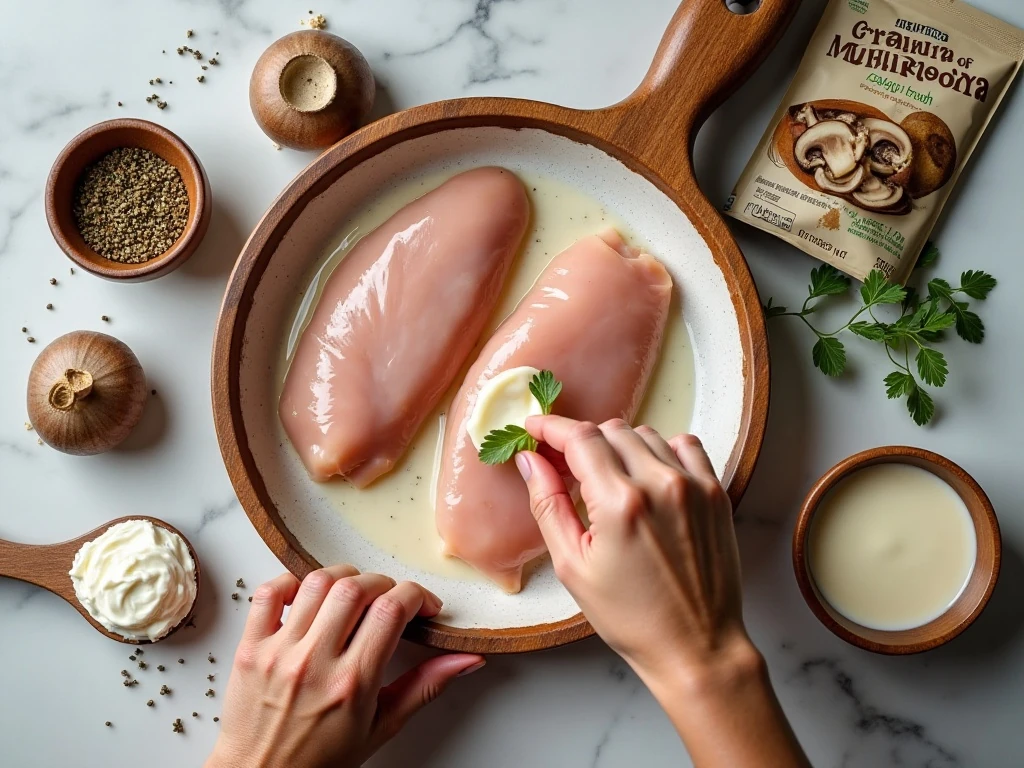 Ingredients for creamy slow cooker portobello chicken