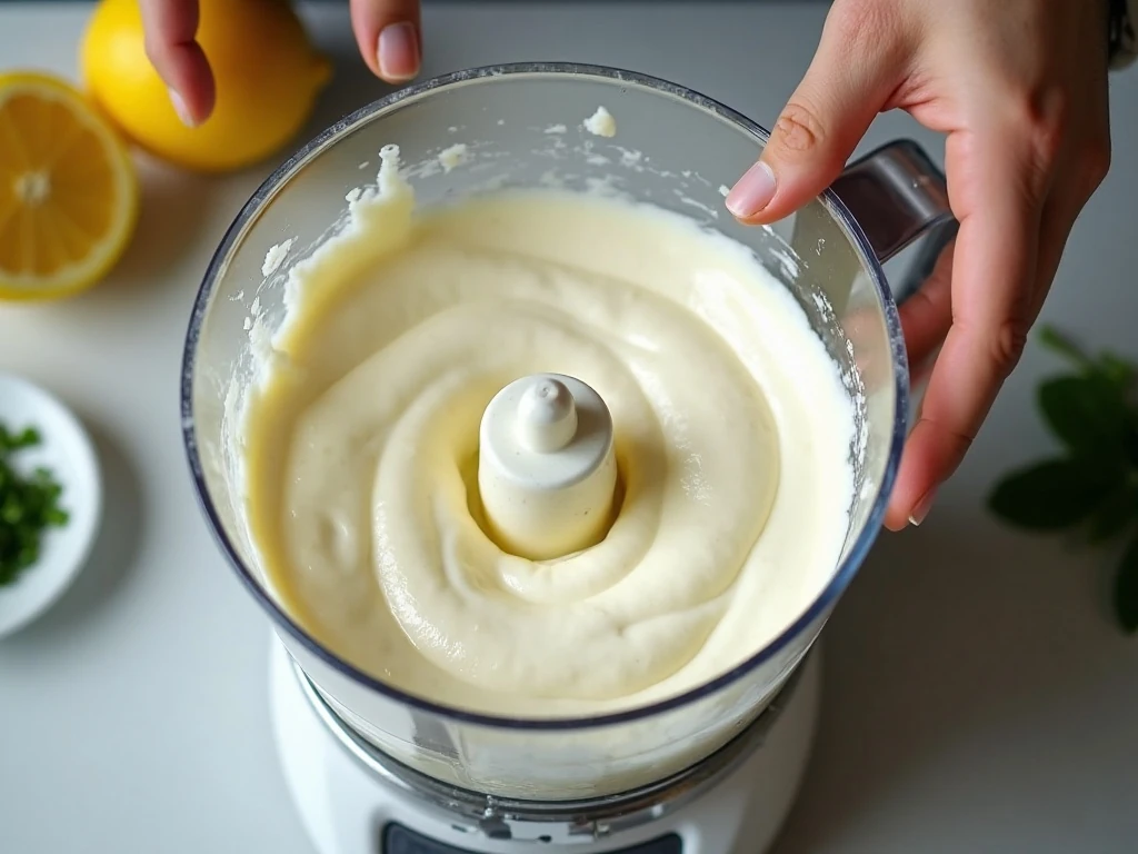Ricotta dip ingredients being blended until smooth and creamy