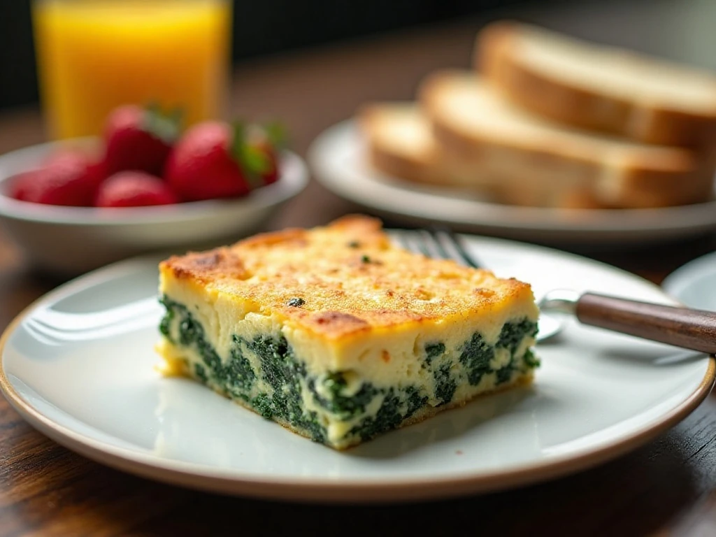Creamy spinach and egg breakfast casserole served for brunch